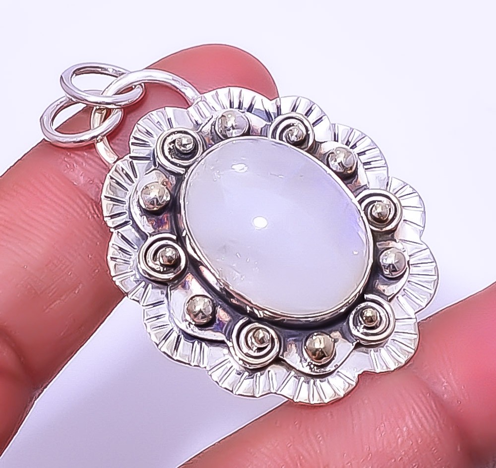 Moonstone – Shri Lanka Gemstone 925 Sterling Silver Handmade Pendant 1.95″ A326