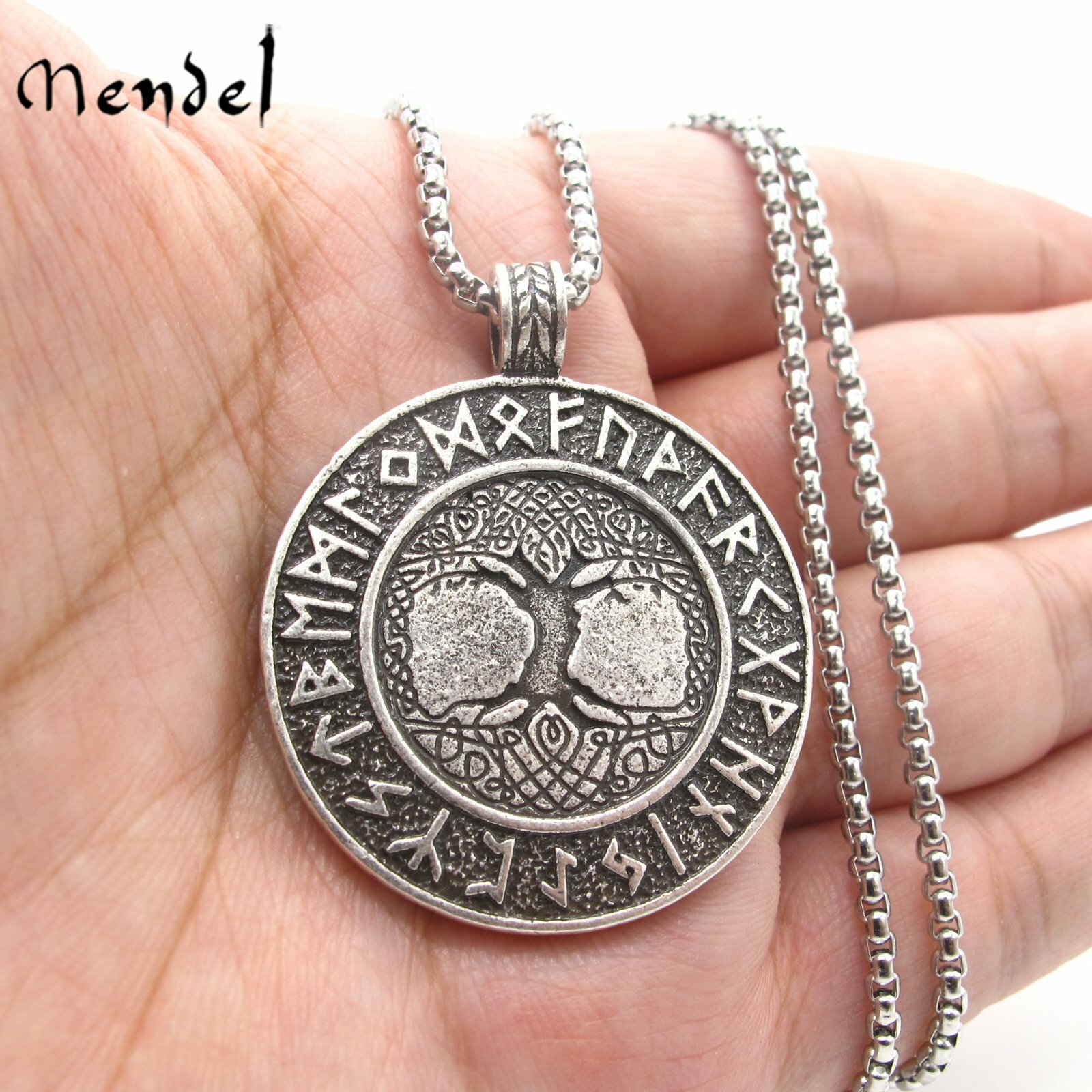 MENDEL Norse Viking Rune Celtic Protection Tree of Life Pendant Necklace Chain