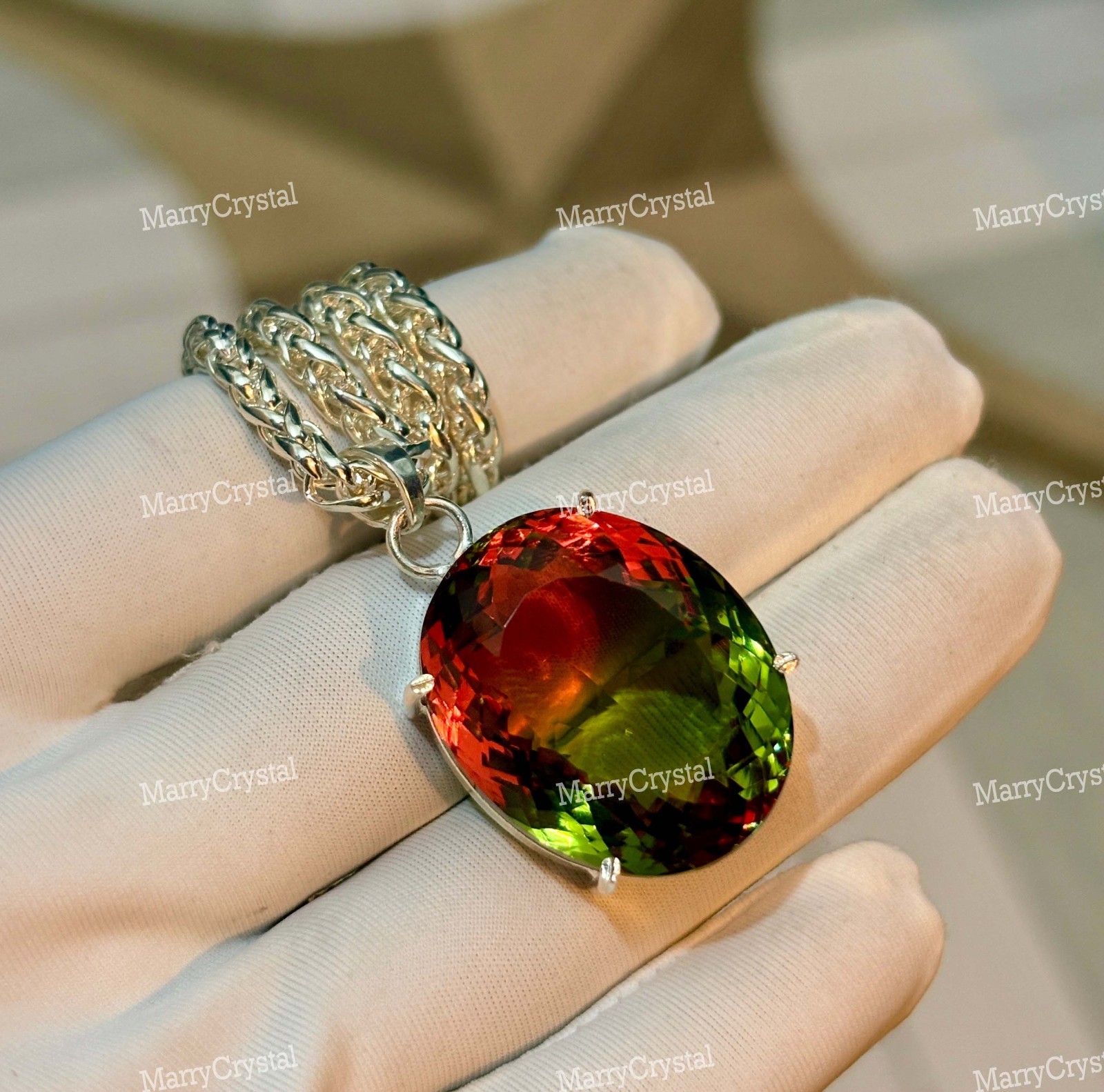 65 Ct Color Changing Zultanite Glass German Silver With 18″ Chain Loose Gemstone