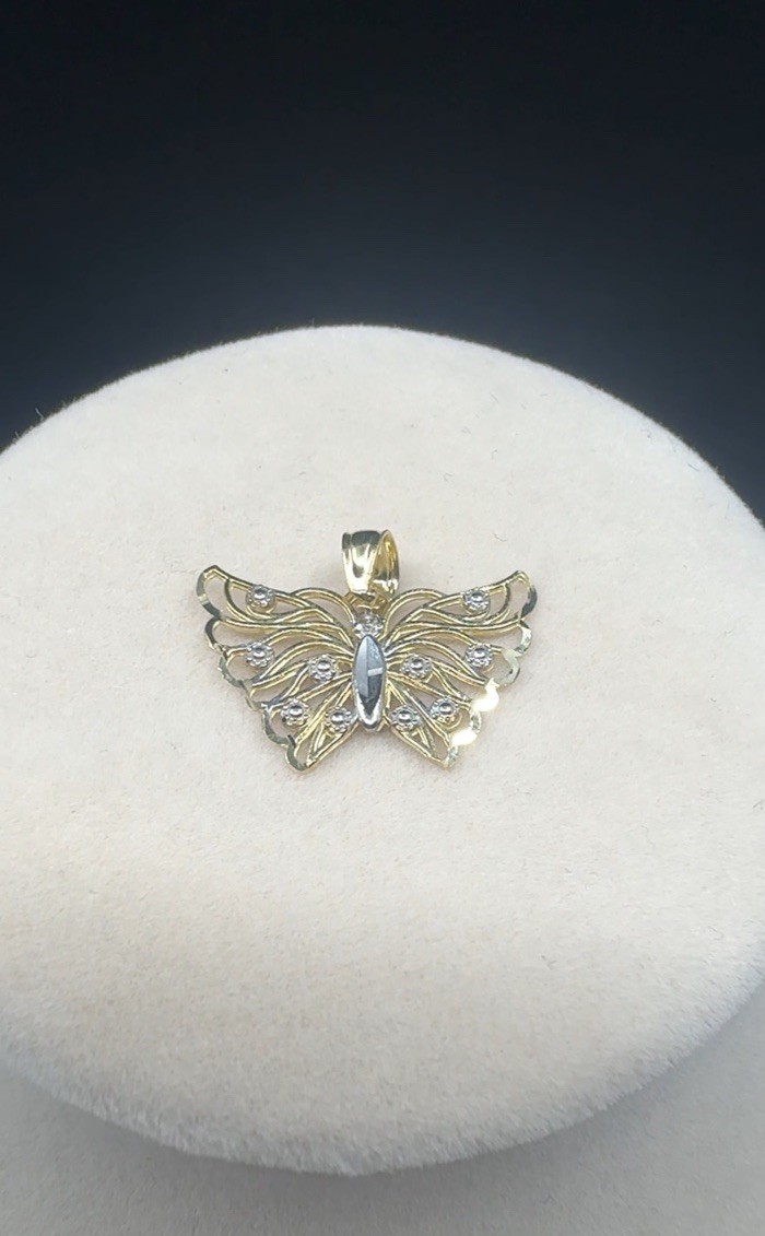 10K Solid Gold Butterfly Pendant(14K Solid Gold 22” Mirror Chain Included)