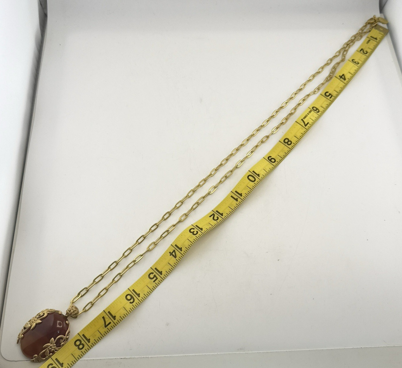 Sheila Fajl Necklace Floral Flower Faux Carnelian Gold Tone Brazil Chain Link