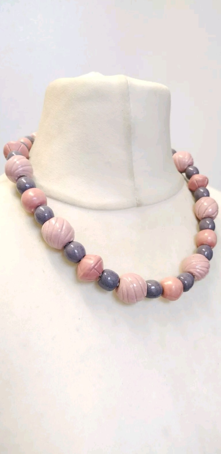 Mink Pink Purple Ceramic Mixed Shapes Beaded Statement Necklace