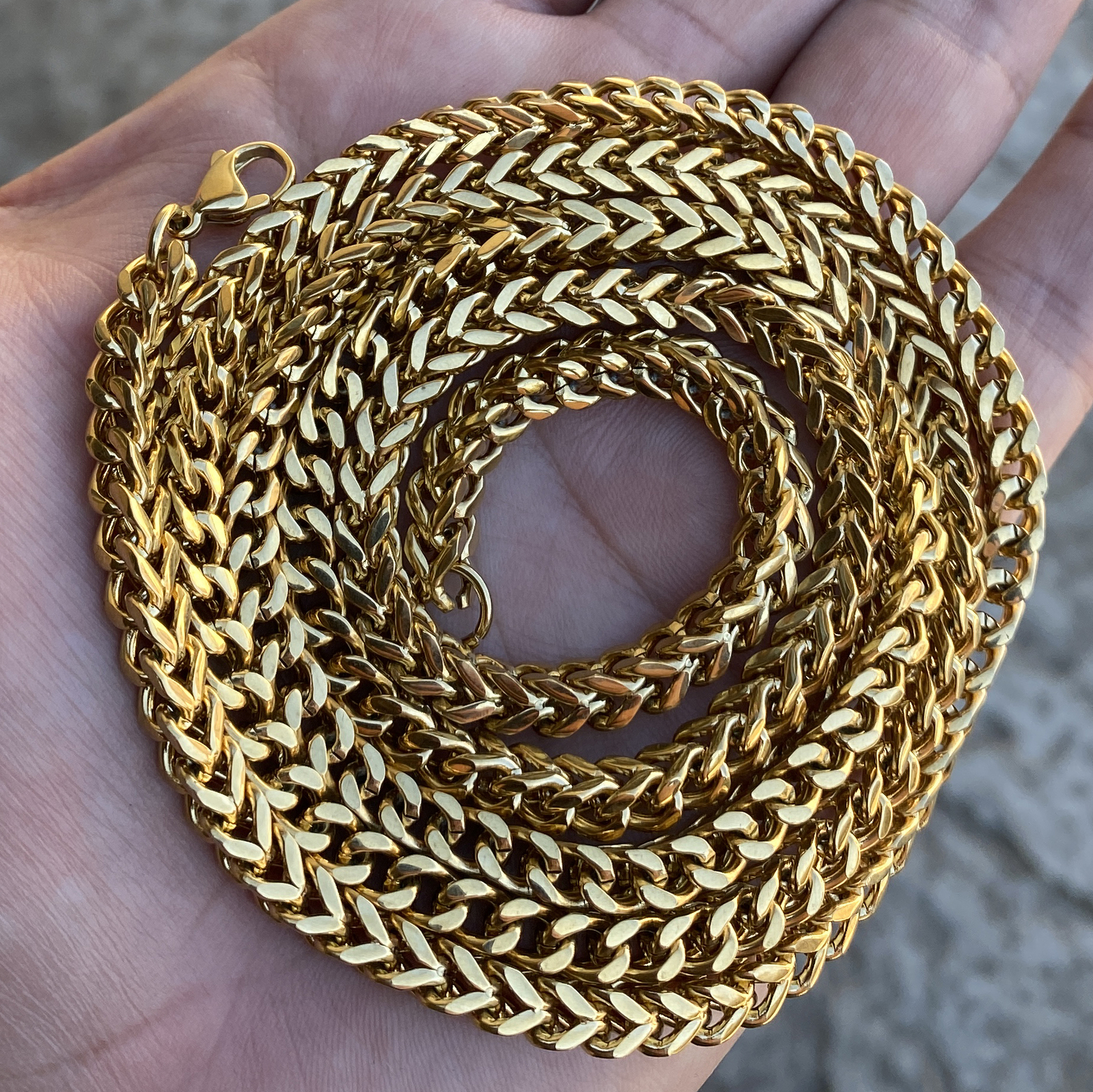 Mens 18K Gold Plated Solid Stainless Steel Franco Chain Heavy 36″ x 5MM Necklace