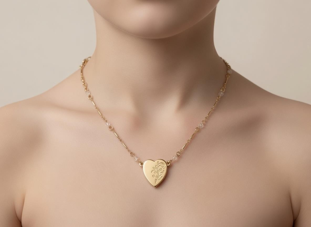 Child’s Delicate Floral Engraved Charm Gold Plated Heart Pendant / Necklace!