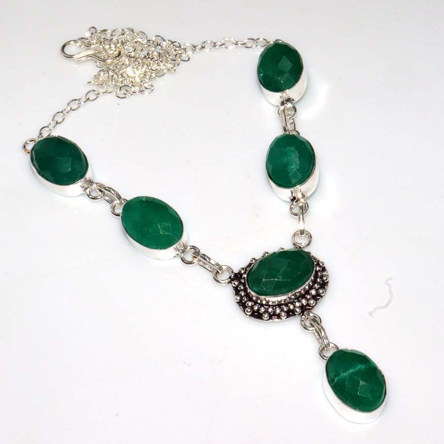 Exclusive Simulated Emerald 925 Silver Plated Necklace 18″ Bridesmaid Gift JW