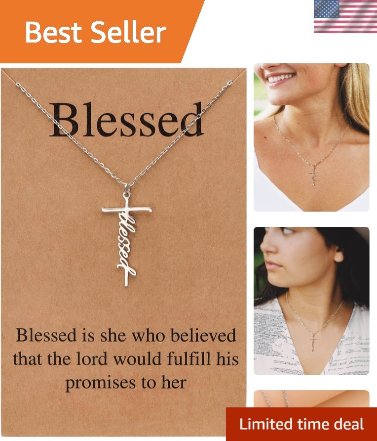Stainless Steel Faith Cross Pendant Necklace for Women – 18-Inch Gift of Belief