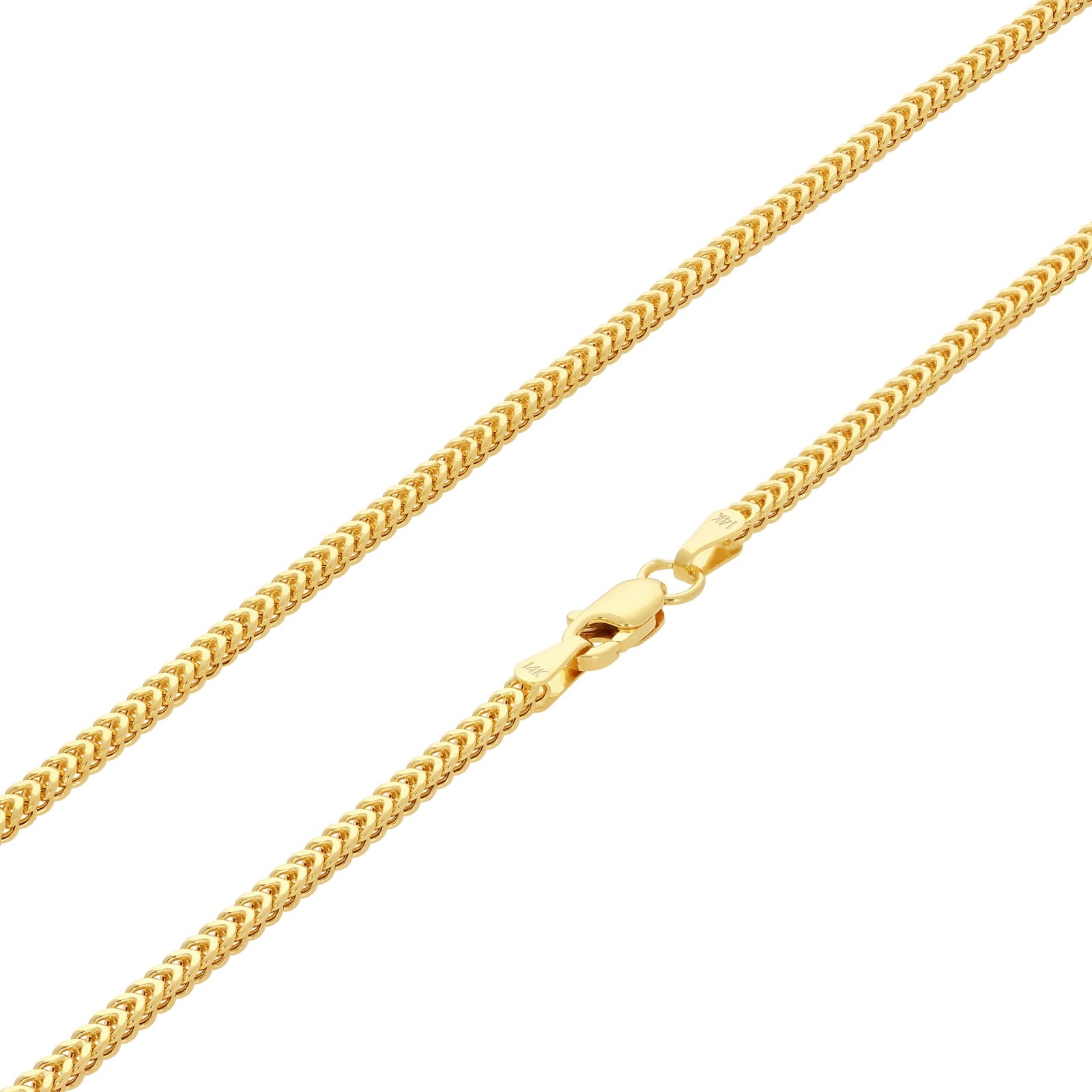 14K Yellow Gold 1.5mm Franco Box Wheat Foxtail Chain Necklace Mens Women 16″-24″