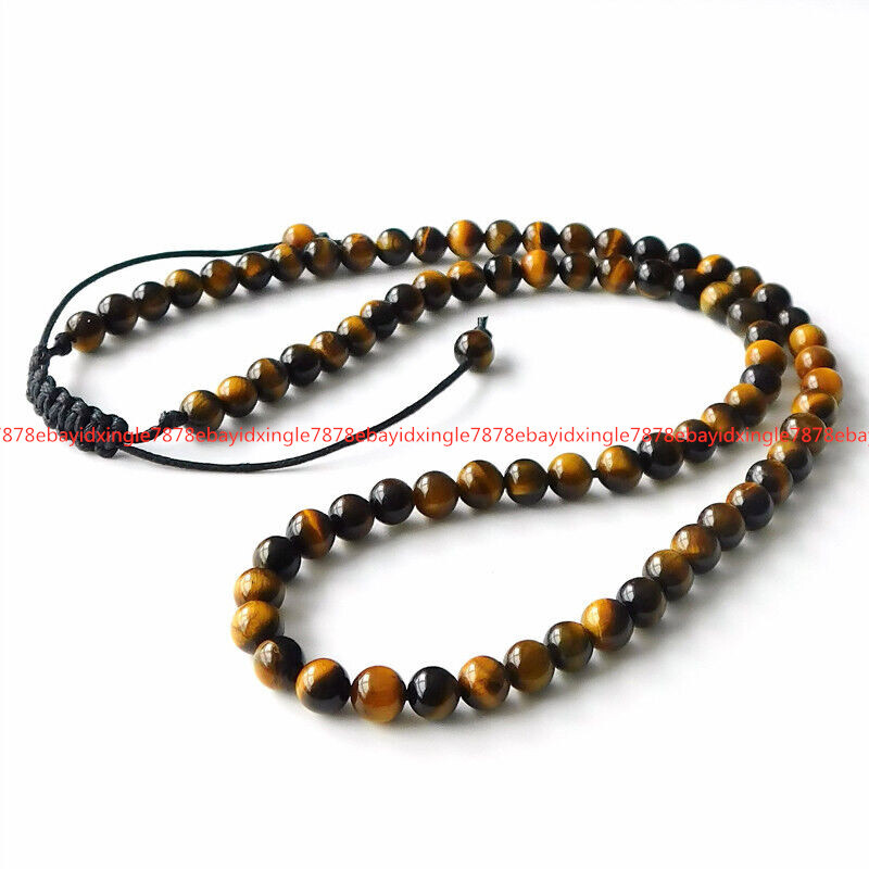 Natural 6/8/10mm Lava Stone/Tigers Eye/Onyx Yoga Round Gemstone Beaded Necklace
