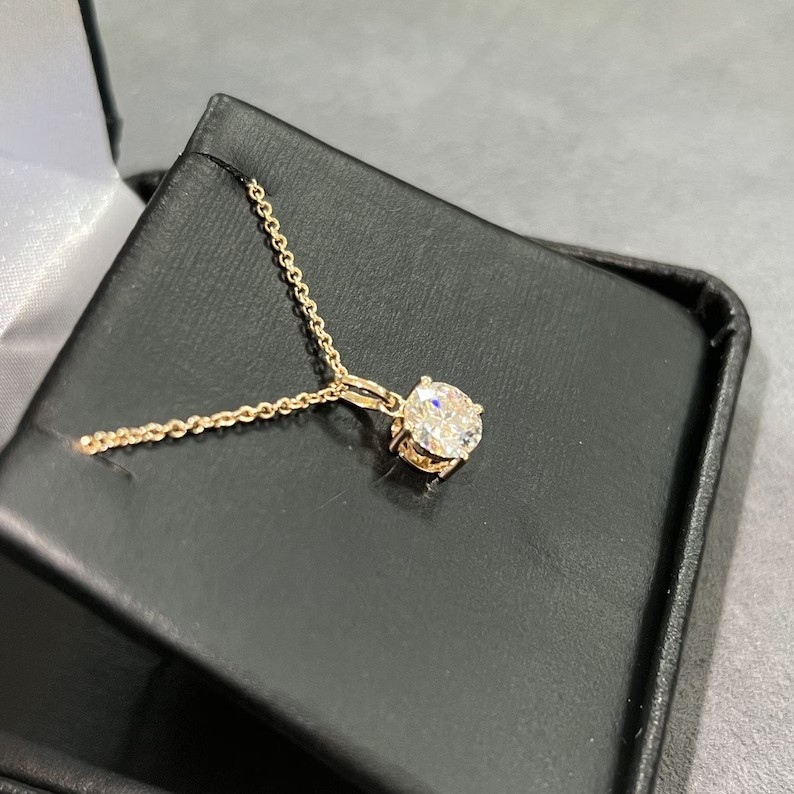 FINE NEW 1.00 Ct Round-Cut CREATED Diamond Necklace & pendant 14k Yellow SILVER