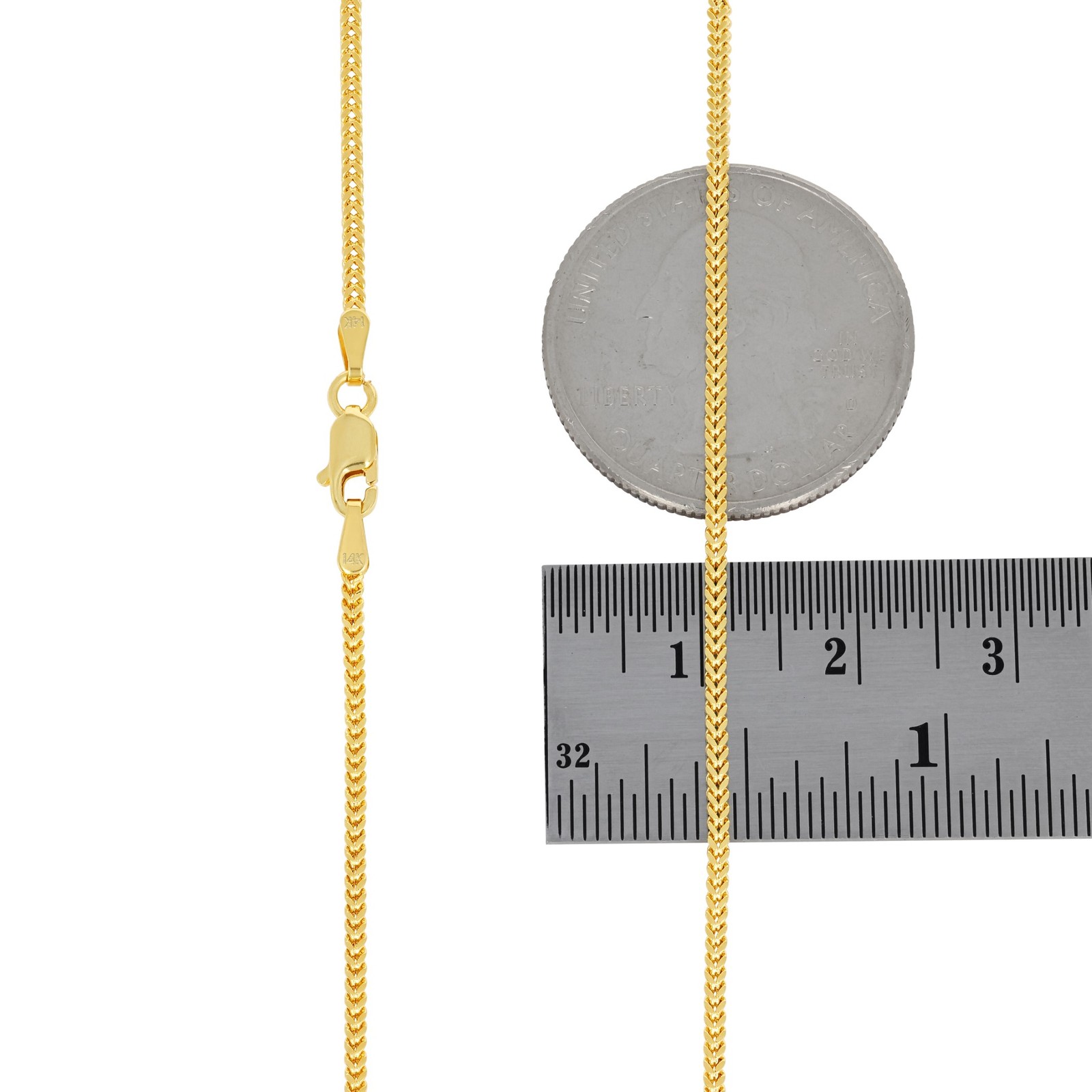 14K Yellow Gold 1.5mm Franco Box Wheat Foxtail Chain Necklace Mens Women 16″-24″