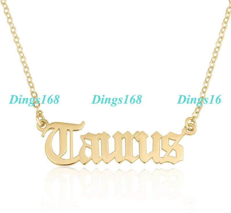 18K Yellow Gold Filled HypoAllergenic Taurus Zodiac Script Name Pendant Necklace