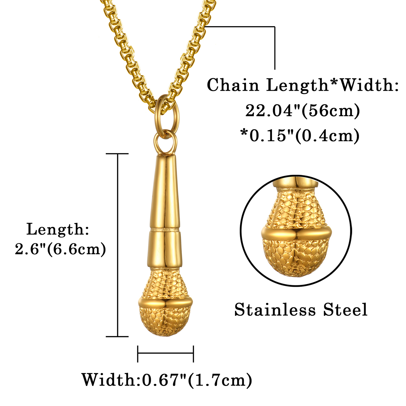 Punk Rock Mens Stainless Steel Microphone Pendant Music Lover Necklace 22″
