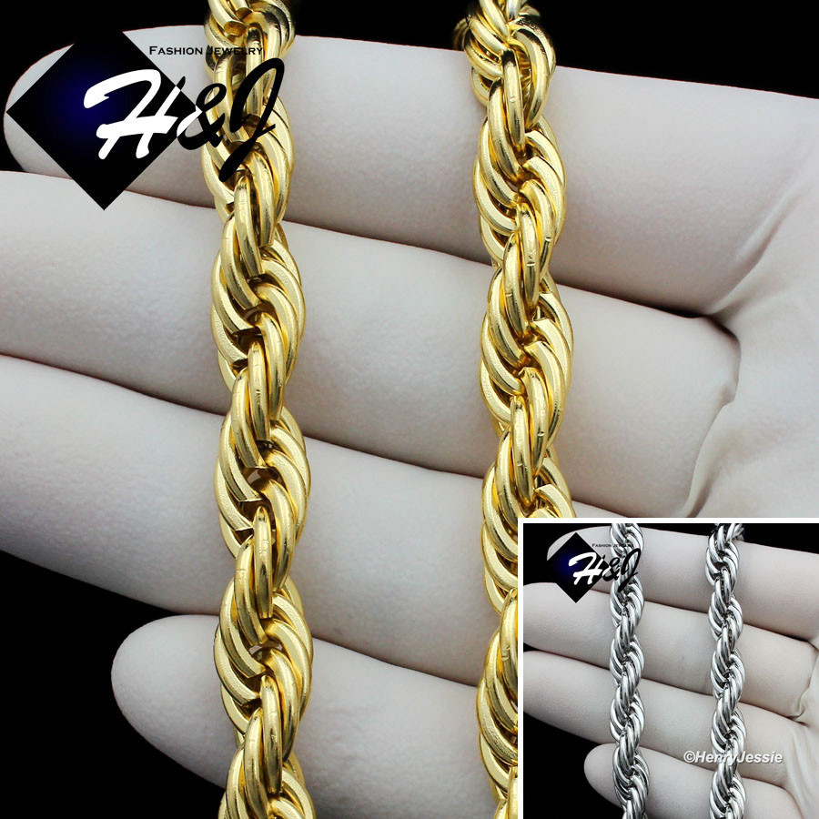 17″20″24″30″MEN Stainless Steel 8mm Silver /Gold Plated Rope Chain Necklace*N149