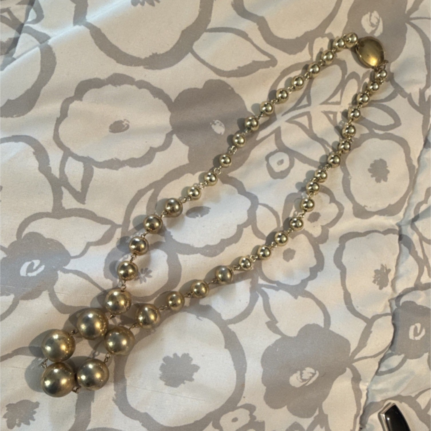 Gold Tone Statement Beaded Necklace Metal Ball Chain Push Lock Closure