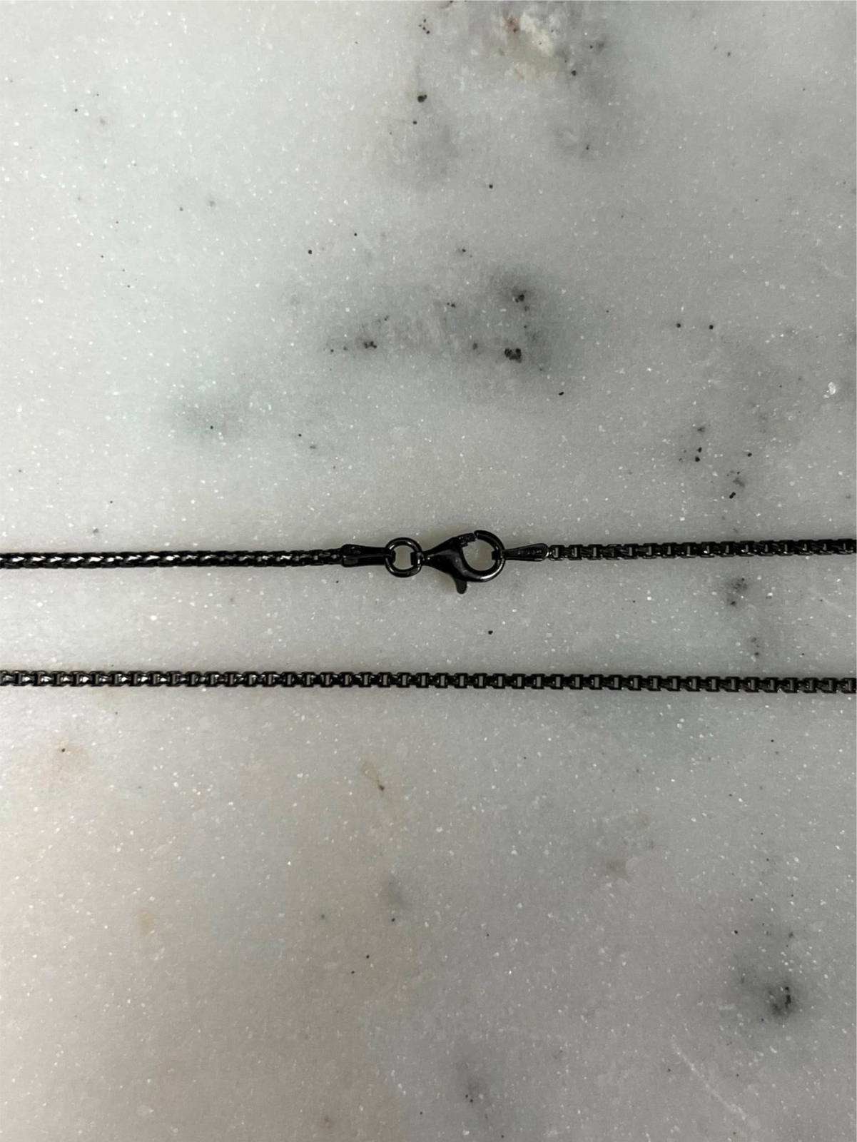 925 Sterling Silver Black Rhodium Round Box Riga Chain 1.50mm Necklace, Italy