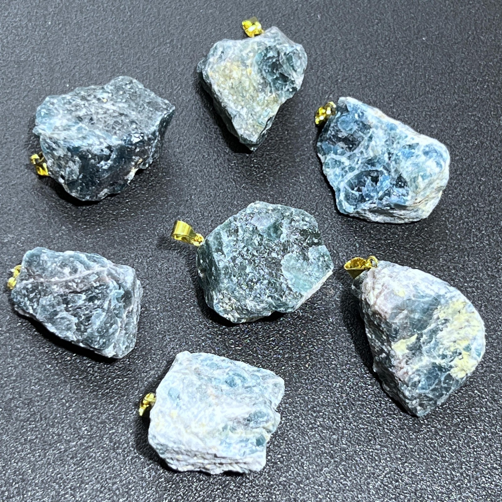 Blue Apatite Rough Raw Crystal Pendant (Gold Bail) Genuine Brazil Mineral