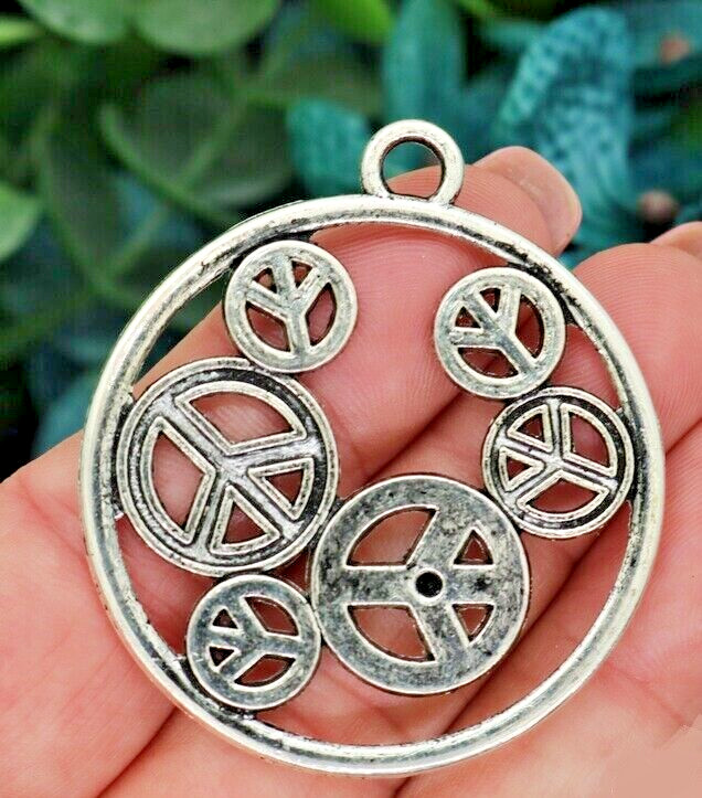 SYMBOL LOVE PEACE SIGN RETRO HIPPIE pendant 24″ 925 Sterling Silver Necklace men