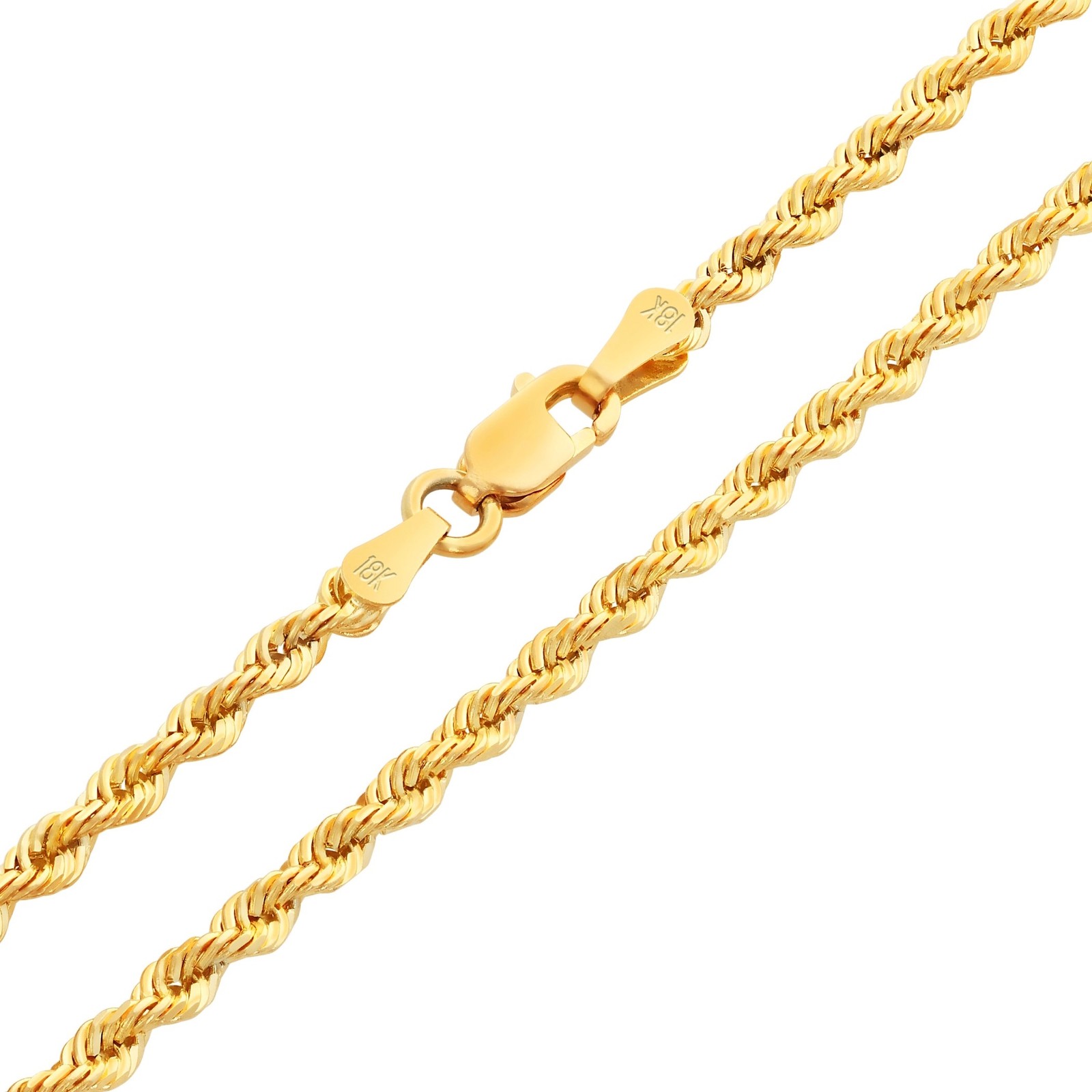 18K Yellow Gold Solid Mens 2.5mm Diamond Cut Rope Chain Italian Necklace 24″