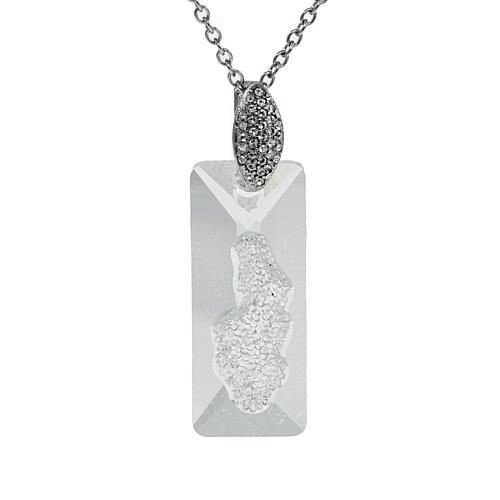 Stately Steel Abstract Laser-Engraved Frost Pendant Necklace Swarorski Crystals