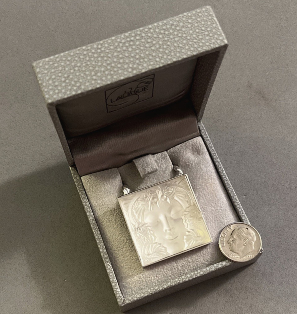 LALIQUE Art Deco Masque de Femme Crystal Sterling Pendant Cord Necklace NIB