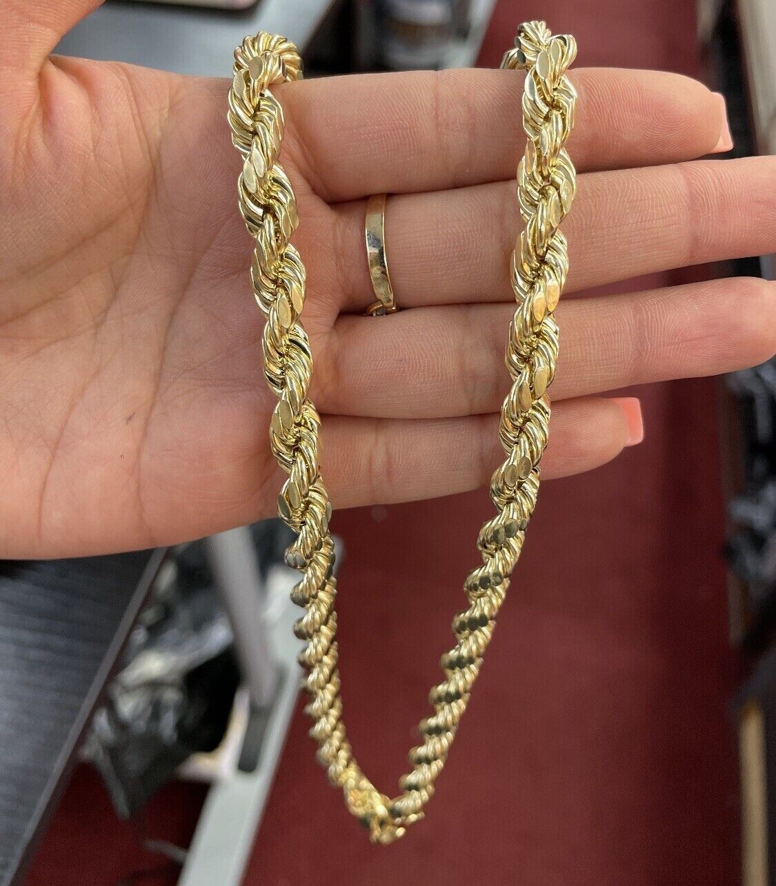 Real 10k Yellow Gold Diamond Cut 10mm Rope Chain Necklace 26” Long Top Qulaity