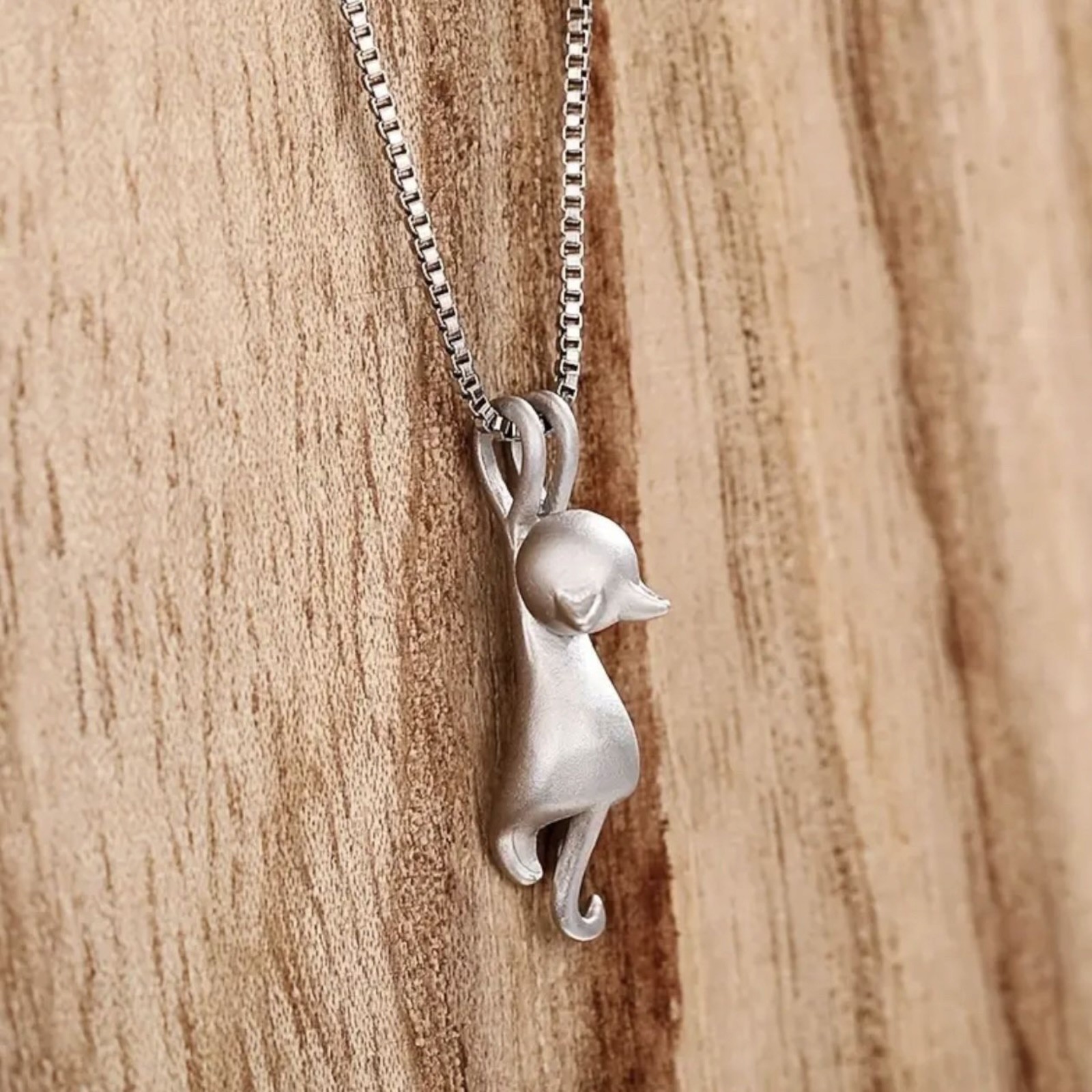 Women 18″ Chain Sterling Silver Love Cute Cat Kitty Pendant Necklace B65