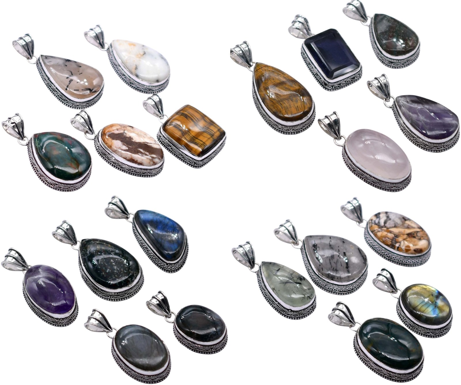 Any 20 PCS Mix Gemstones Handmade Pendant Silver Plated Mix Lot P 9290