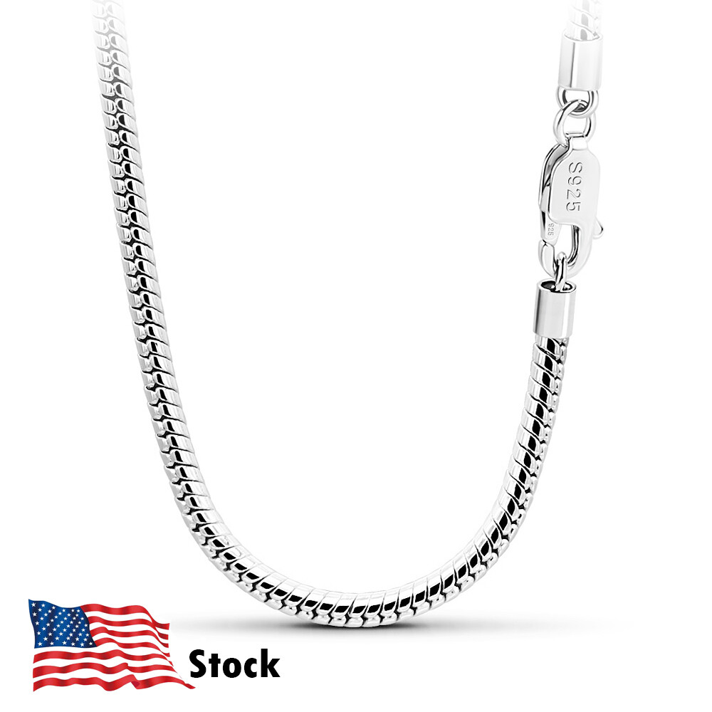 925 Sterling Silver Round Snake Necklace Lobster Claw Clasp for Men Boys Women