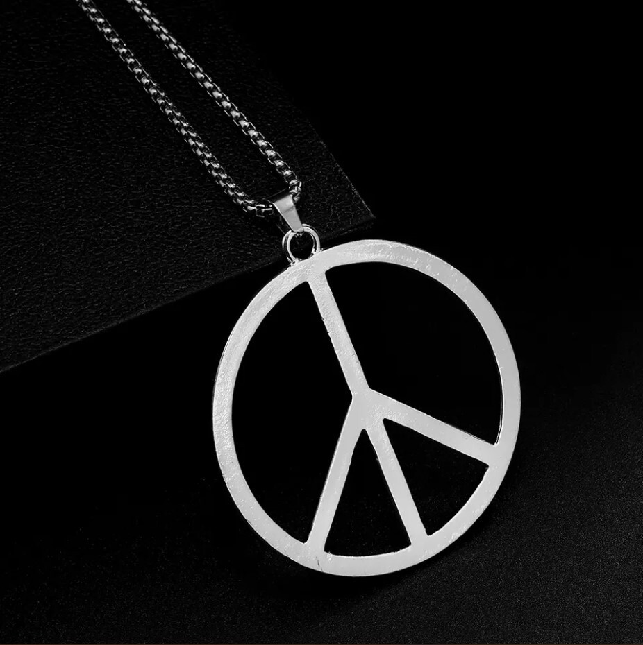 Large Peace Sign Pendant Necklace – Sliver
