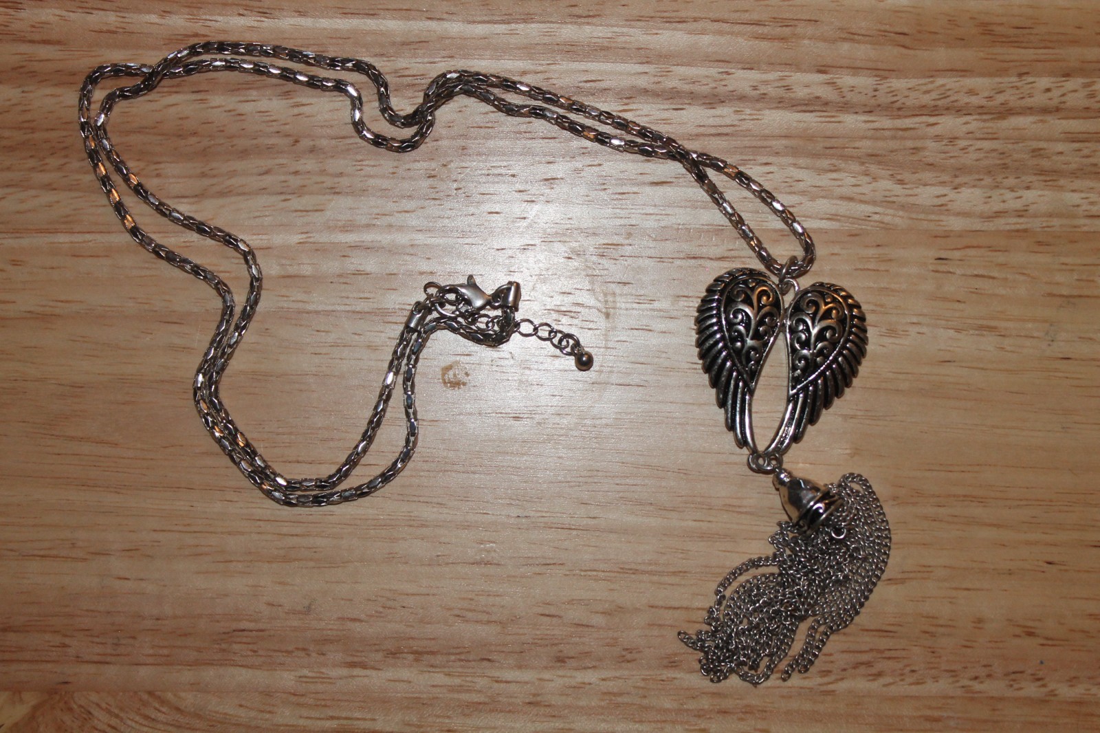 Angel Wing Long Fringe Pendant Necklace Boho Biker Goth Steampunk
