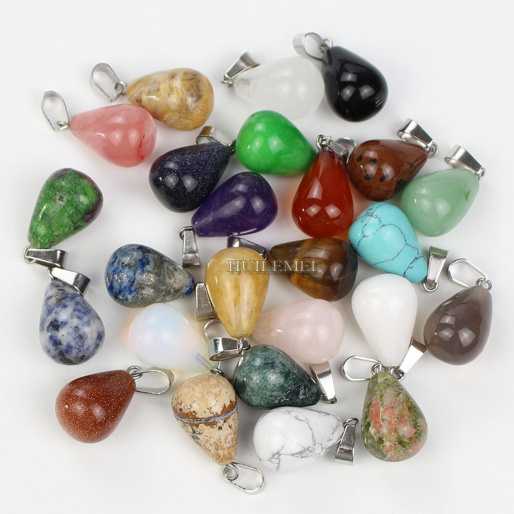 20pcs Mixed Natural Stone Gemstone Teardrop Pendants Beads Reiki Chakra Healing