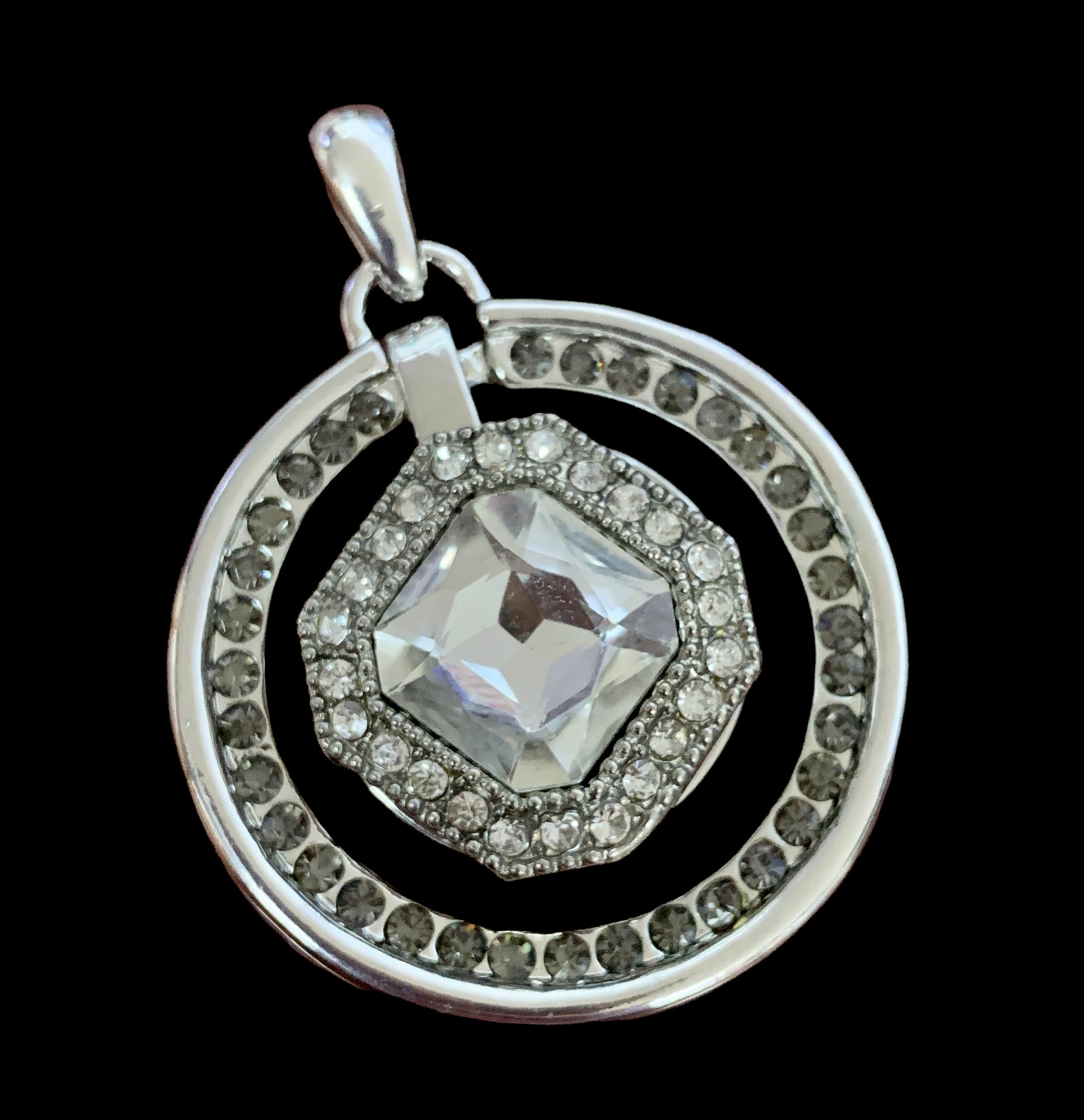 Snap Jewelry Rhinestone Pendant Halo Crystal Gray Grey Fits Ginger Style Charm