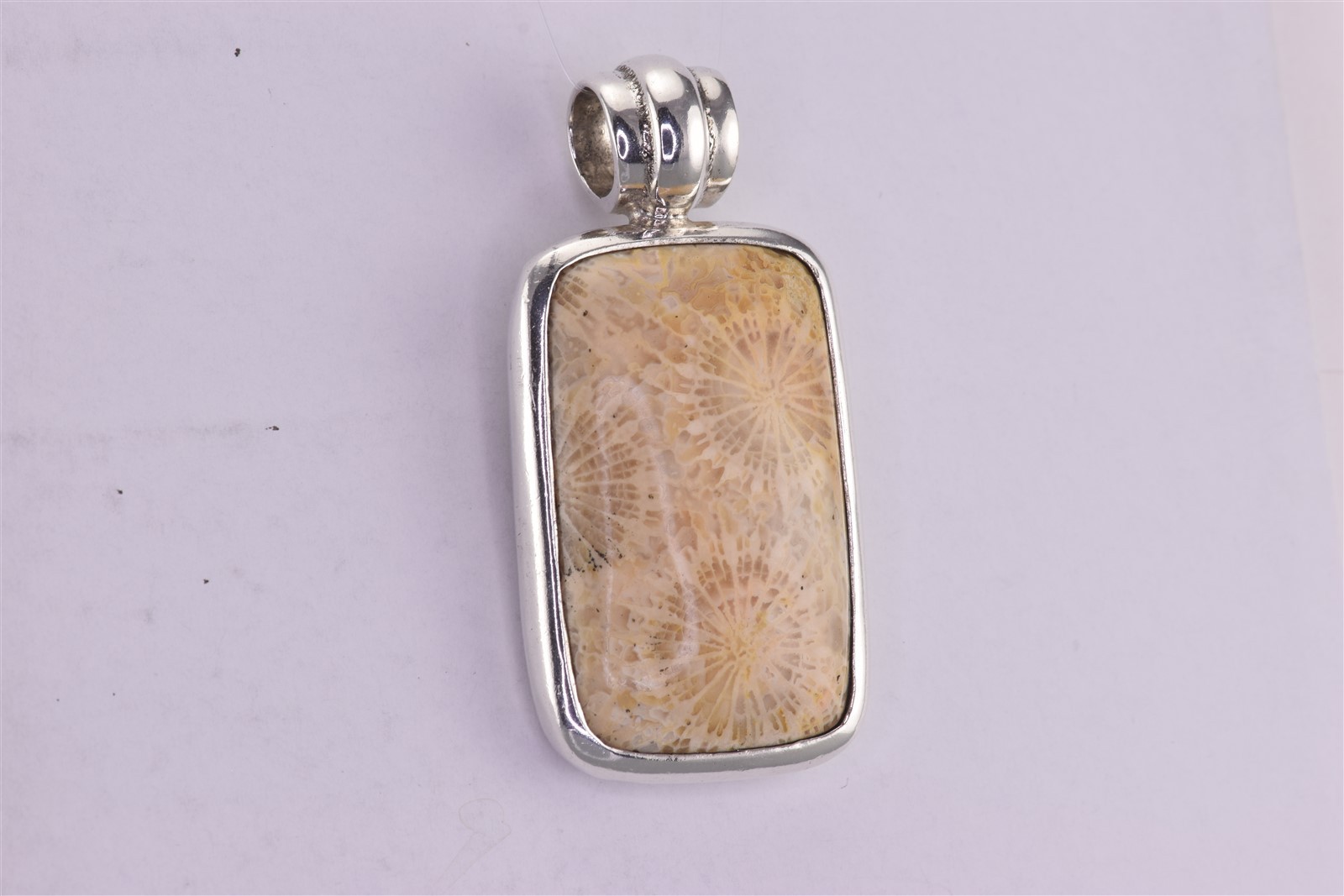 Sterling Silver Framed 47mm x 23mm Fossil Stone Statement 925 19g Pendant