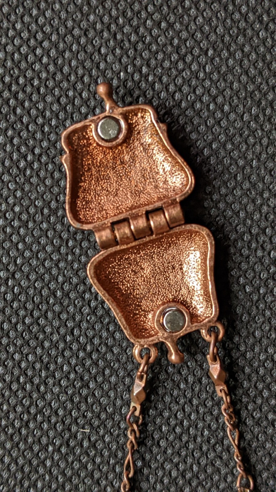Vintage Purse Shape Pendant Necklace Faux Pearl Rhinestone Bronze Tone Locket