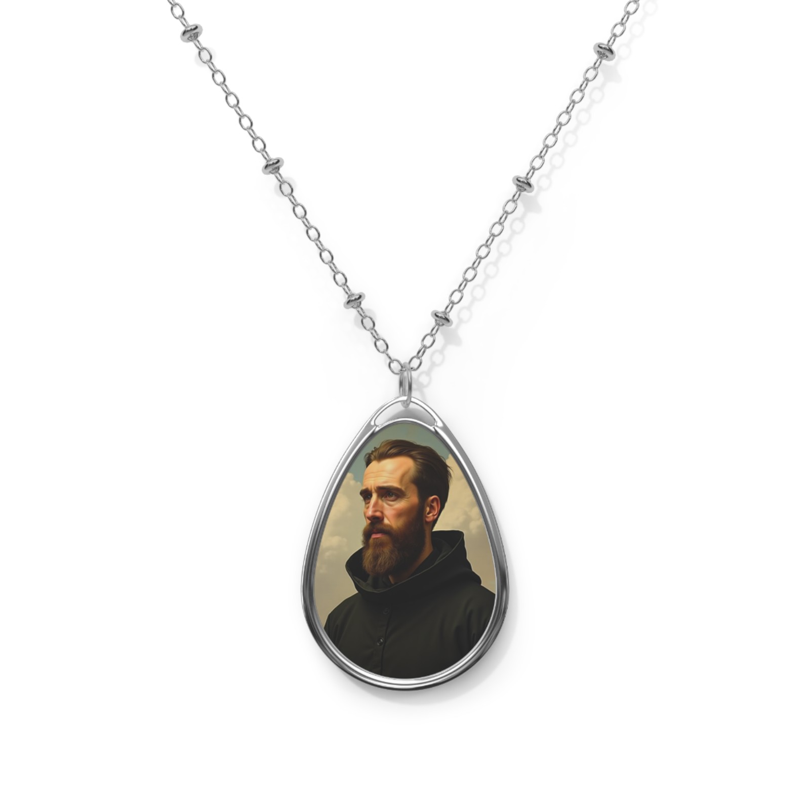 Saint Isaac Jogues, Oval Pendant Necklace, Christian Gift