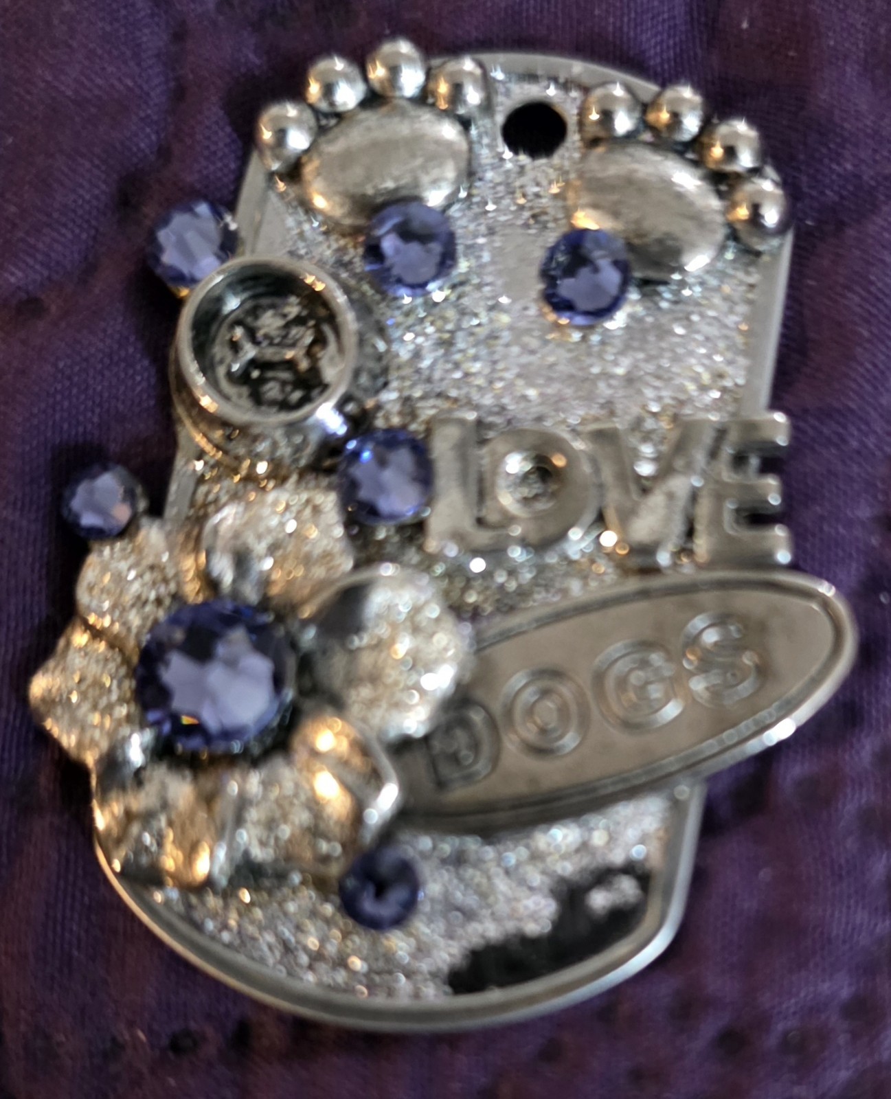 custom bedazzled, multi-charm pet dog tag pendant For a necklace or keychain