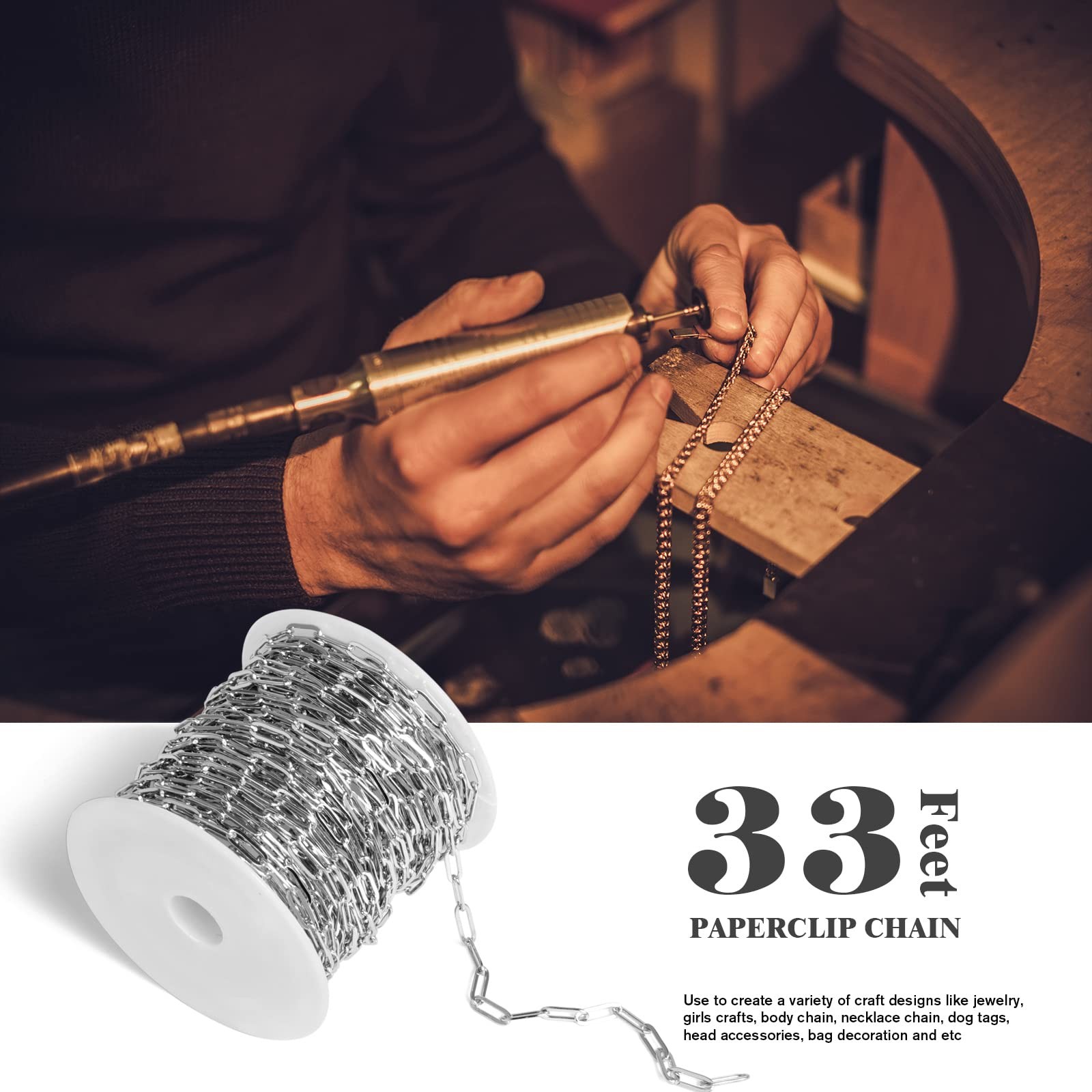 [33 Ft] Stainless Steel Paperclip Chains Roll, 3mm Width 304 Stainless Steel …
