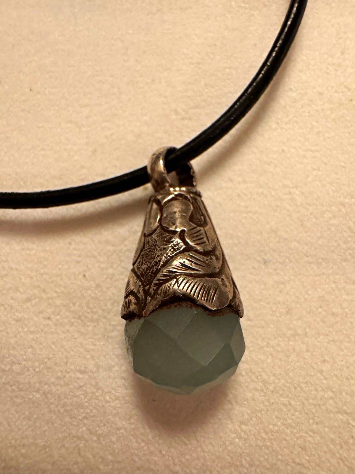 925 silver Bohemian Black Cord Necklace with aventurine gemstone Pendant