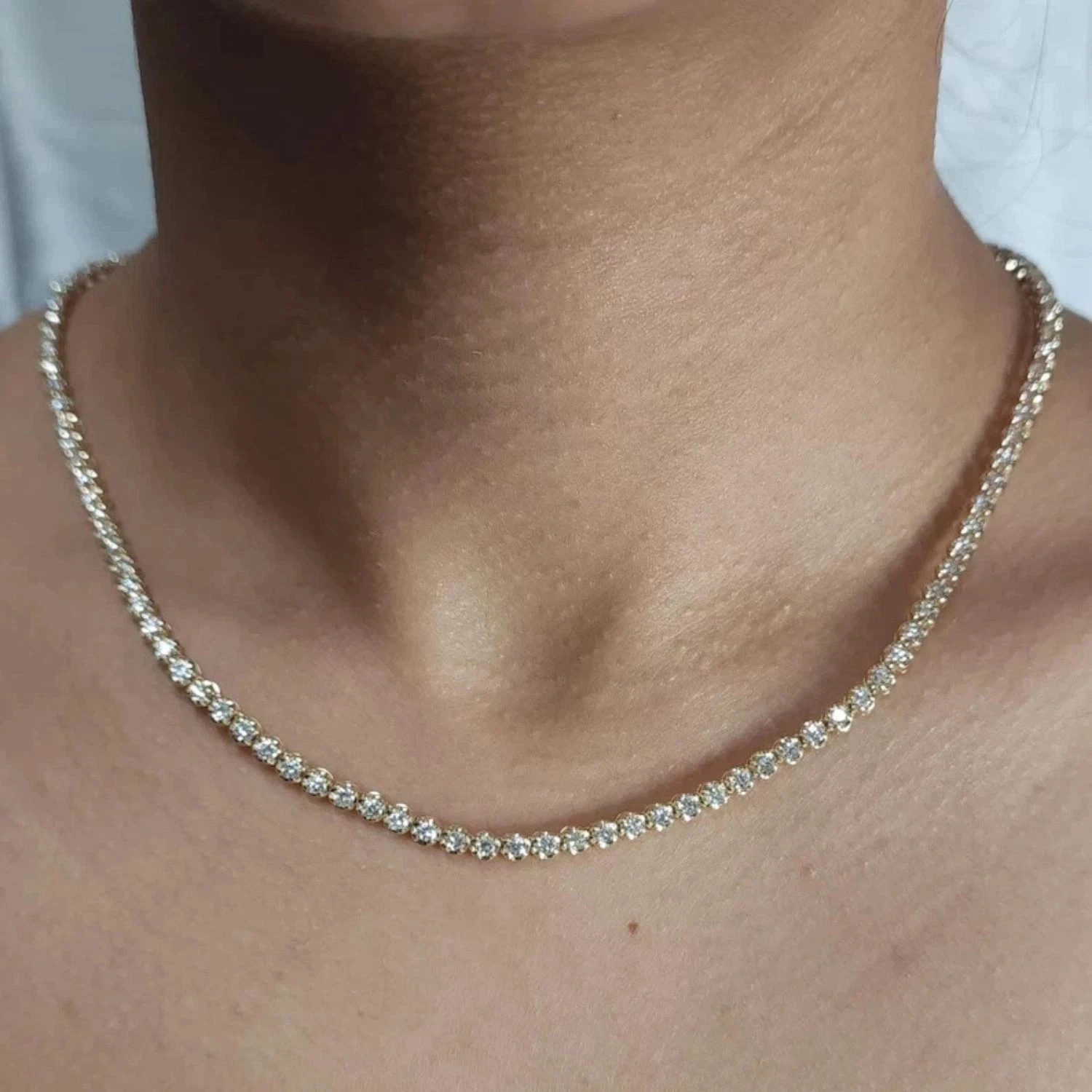 13Ct Round Cut Moissanite 14K Yellow Gold Plated Women’s Tennis Necklace 16”