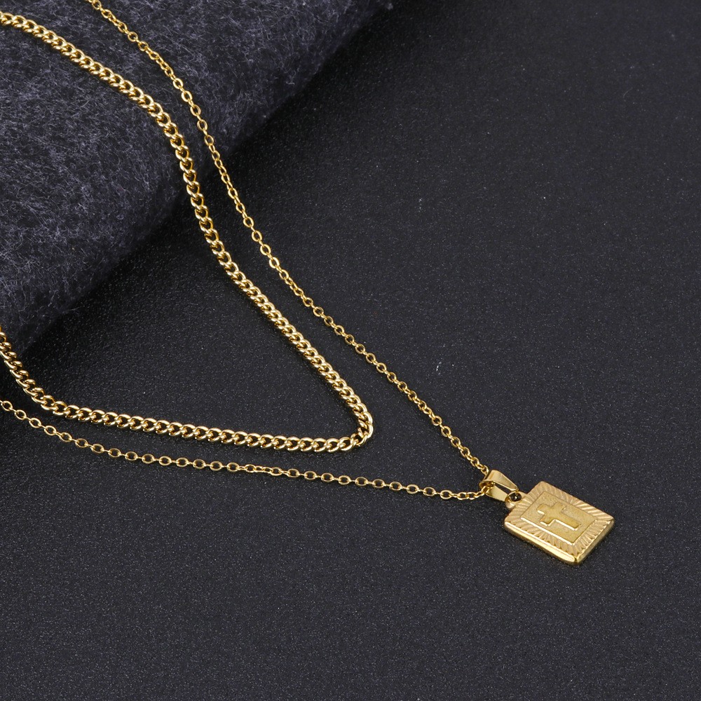 Double Layer Cross Pendant Necklace Gold alloy Plated Cuban Chain Women Neck