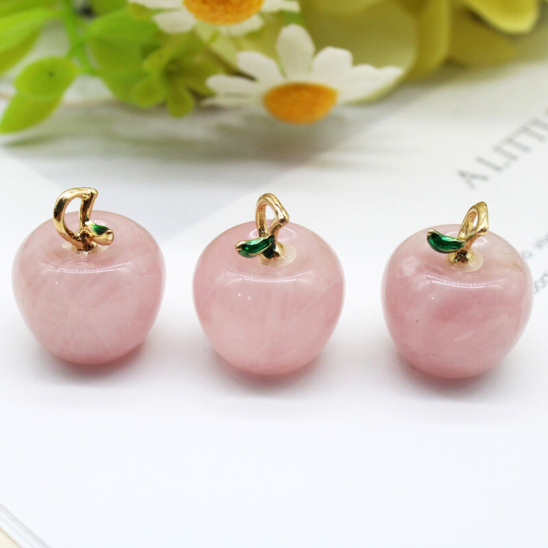 20pcs 18x22mm Apple Statue Pendant Natural Rose Quartz Stone Carved DIY Jewelry