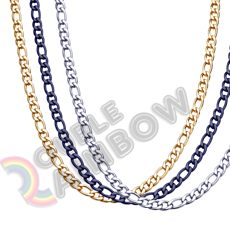Men Women Figaro Necklace Chain Stainless Steel Gold/Black Plated 3mm-12mm Link