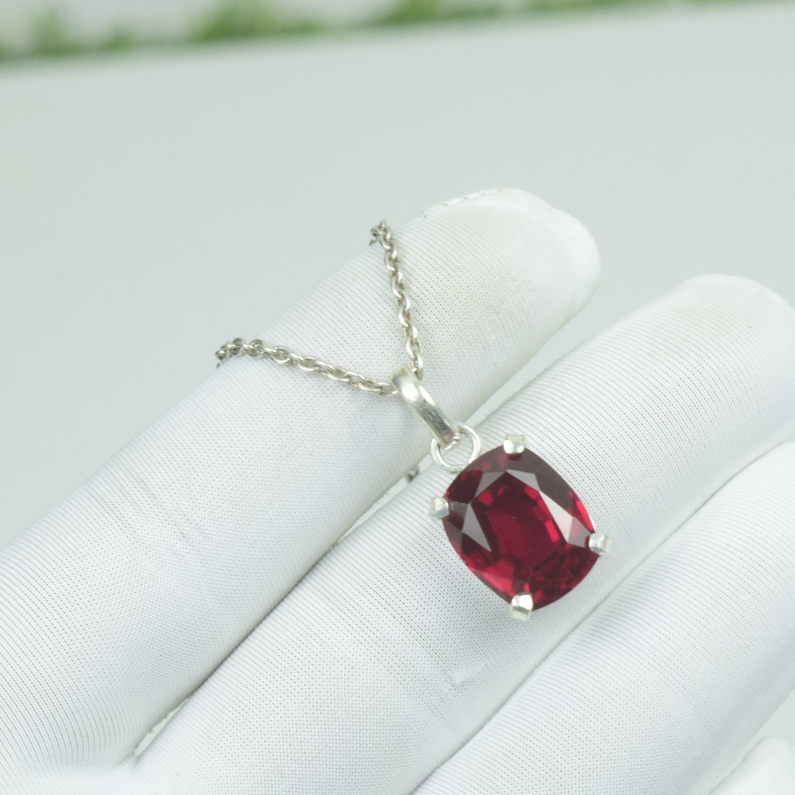 925 Sterling Silver Red Ruby Necklace Jewelry, 21Cts Best Anniversary Gift Gems,