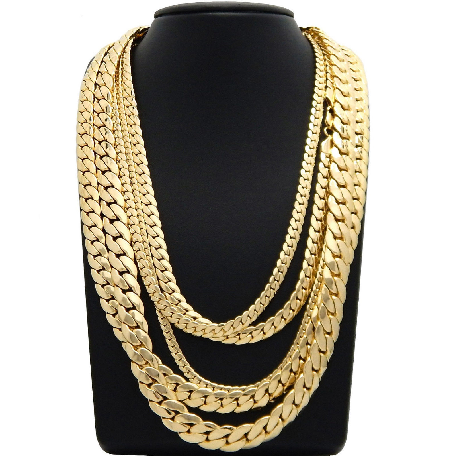 Miami Cuban link Chain 4mm to 12mm Necklace Bracelet 14k Gold Plated 20″ 24″ 30″