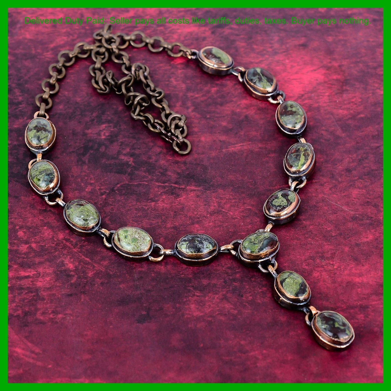 Copper Oval Dragon Bloodstone Gemstone New Electroformed Chain Necklace Jewelry