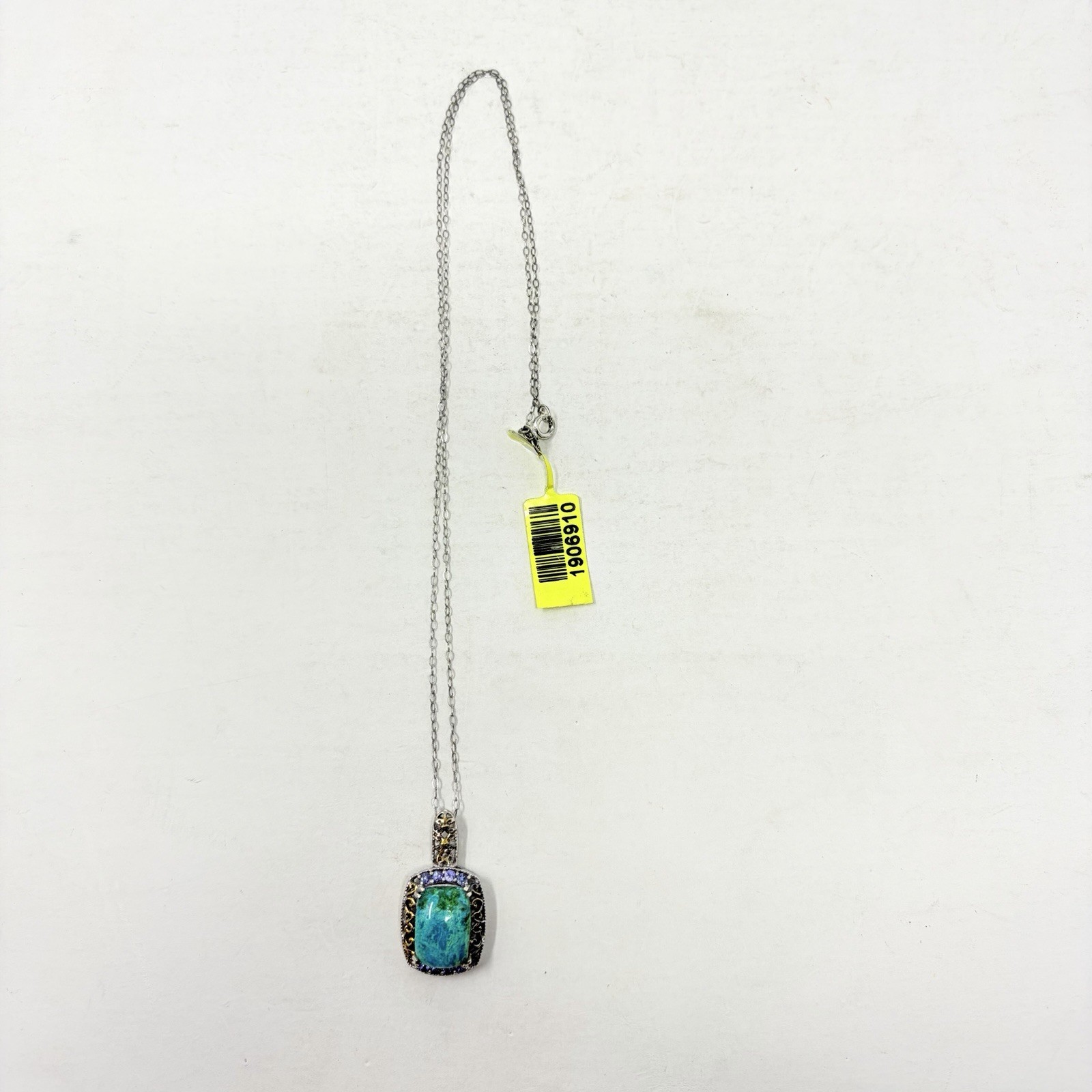 Shop LC Chrysocolla/Tanzanite Cushion Pendant with Chain in Sterling Silver 5358