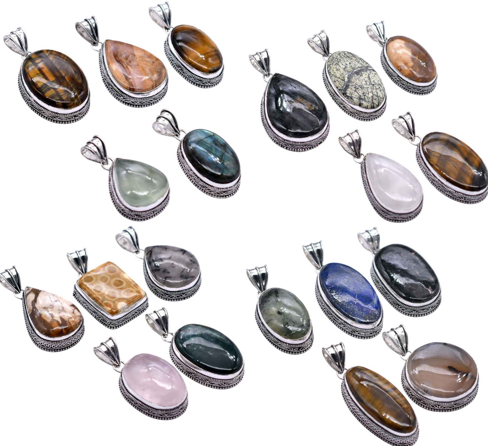 Any 5 PCS Mix Gemstones Handmade Pendant Silver Plated Mix Lot P 9236
