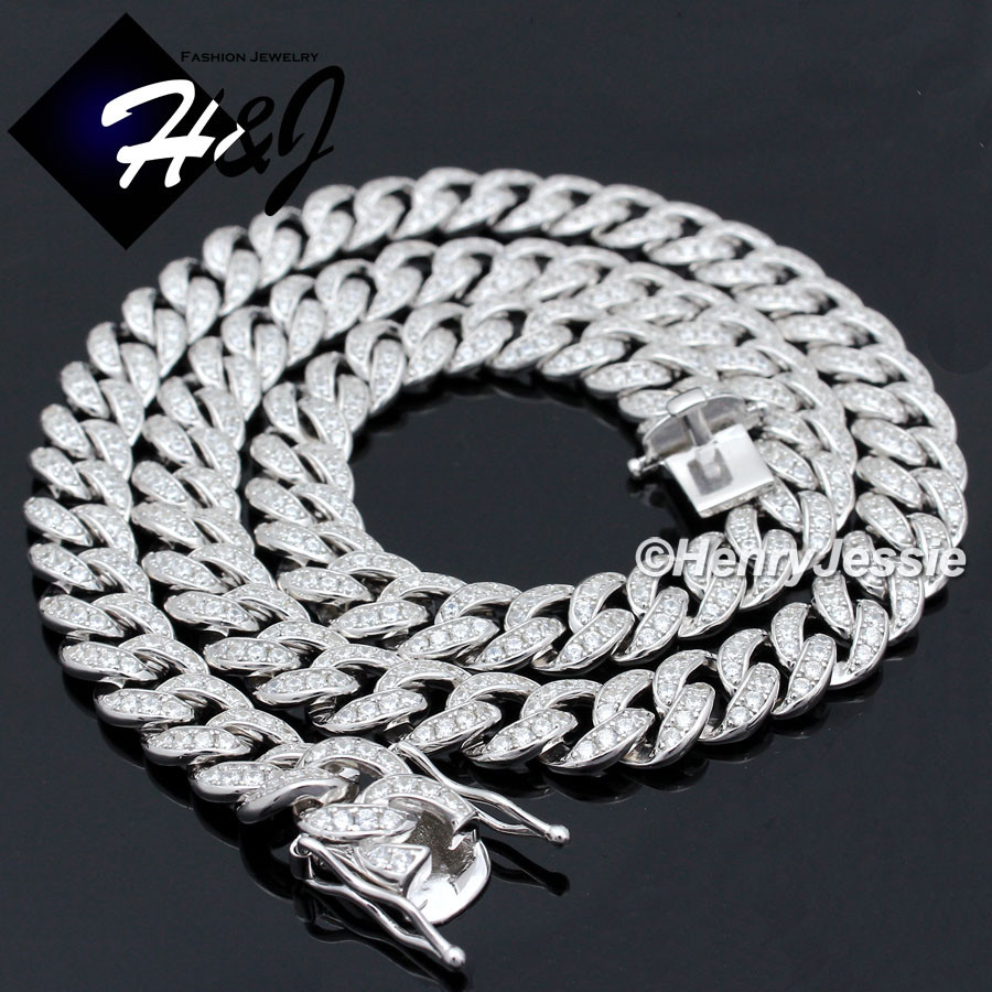 18″-30″MEN 925 STERLING SILVER ICY BLING CZ 8MM MIAMI CUBAN CHAIN NECKLACE*N11