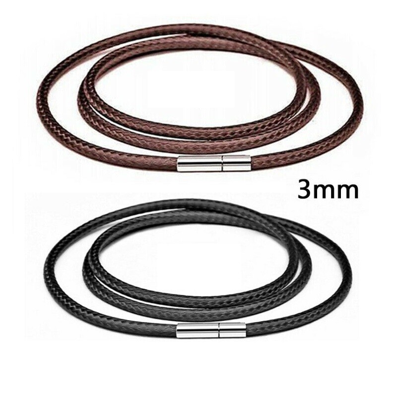 14-32″ 3mm Black Cord Leather Necklace Stainless Steel Clasp Wax Rope Chain