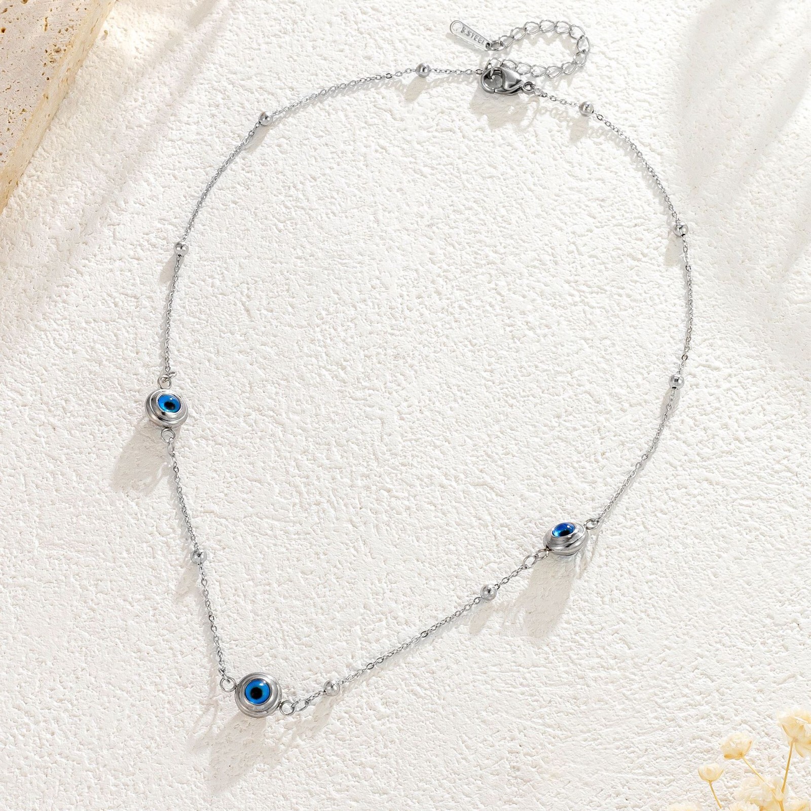 Silver Gold Stainless Steel Evil Eye CZ Bead Ball Chain Choker Necklace PE44